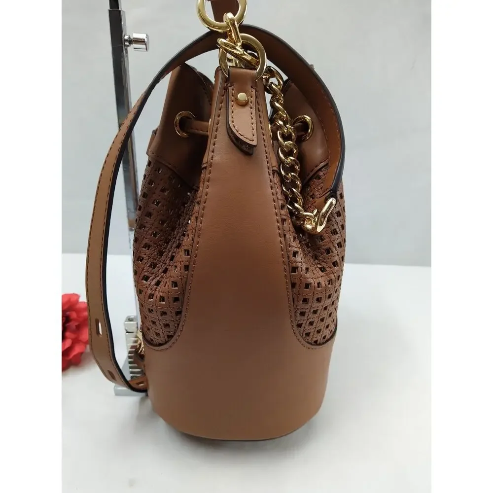 Michael Kors Devon Brown Leather Drawstring Bucket Shoulder Bag - NWT $498